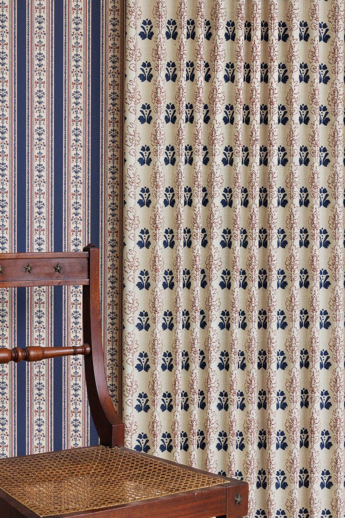 Floral Block Roman Blind | Made to Measure | Red/Navy
