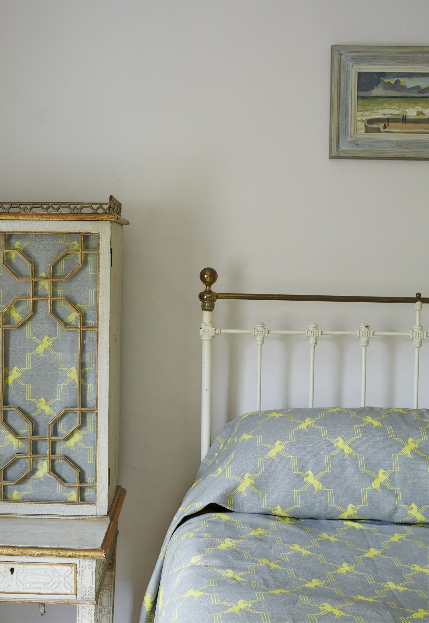 Horse Trellis Curtains | Made to Measure | Acid Yellow on Grey