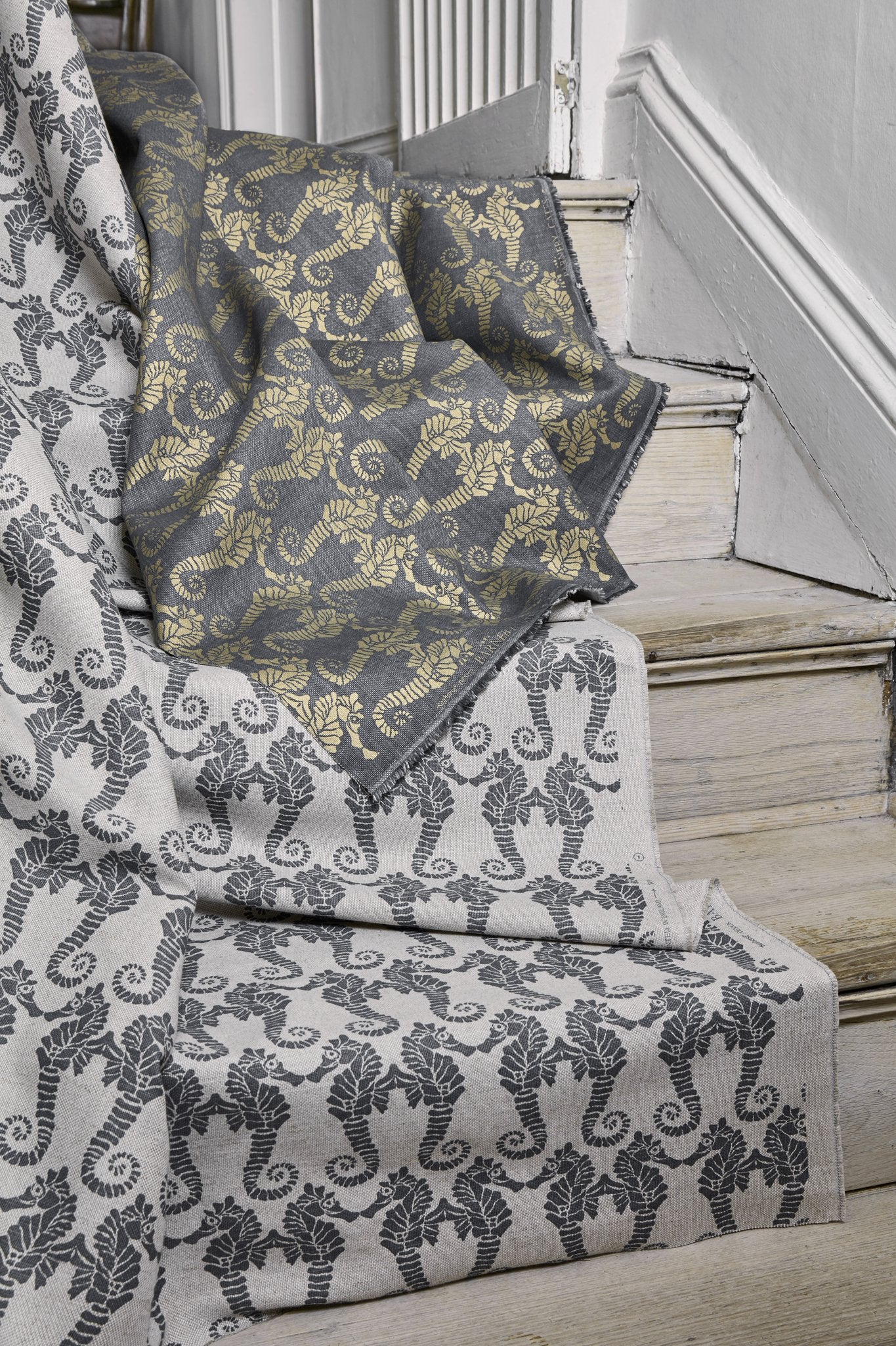 Seahorse Curtains | Made to Measure | Gold on Charcoal