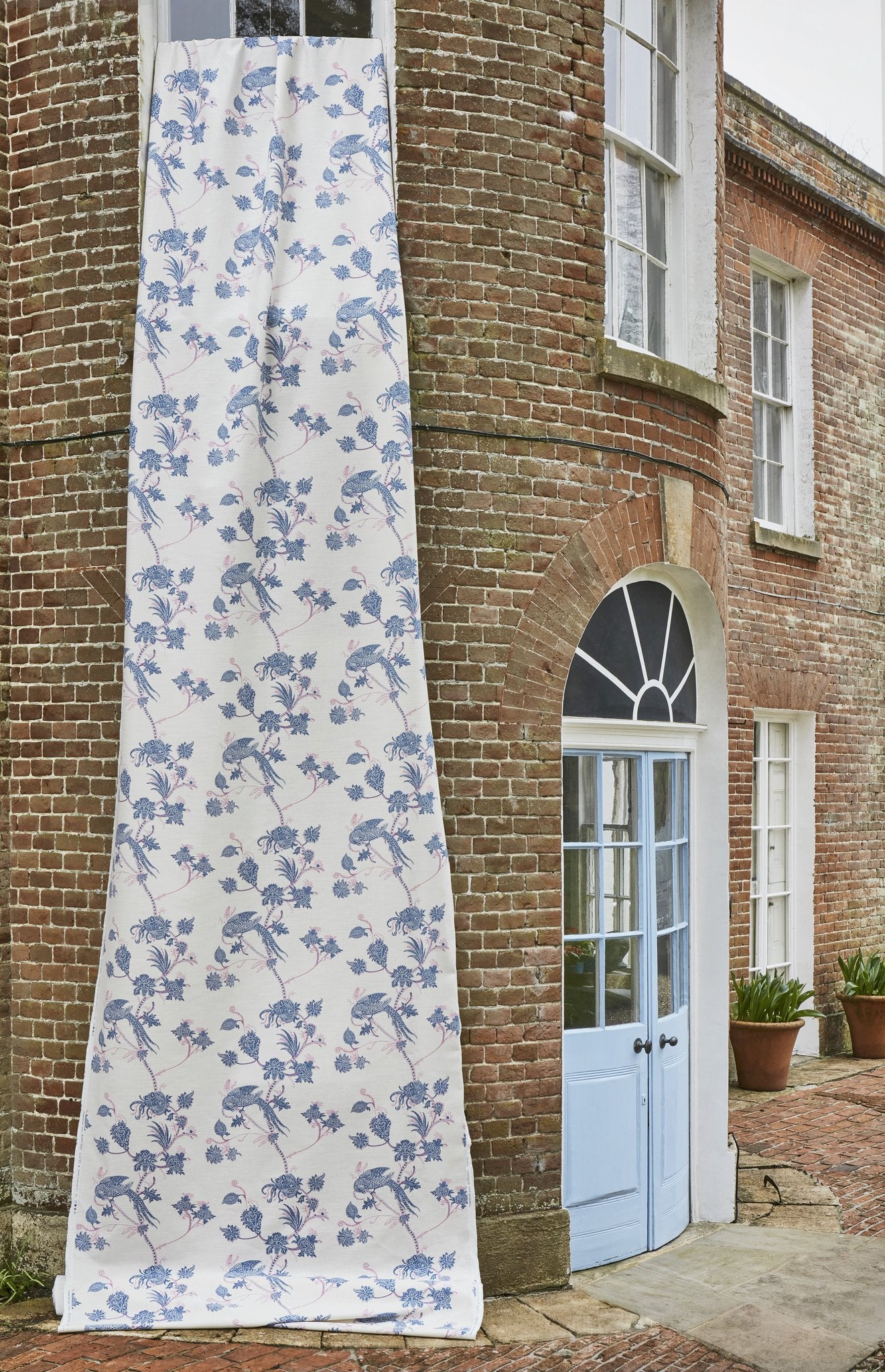 Vintage Bird Trail Roman Blind | Made to Measure | Blue / Pink