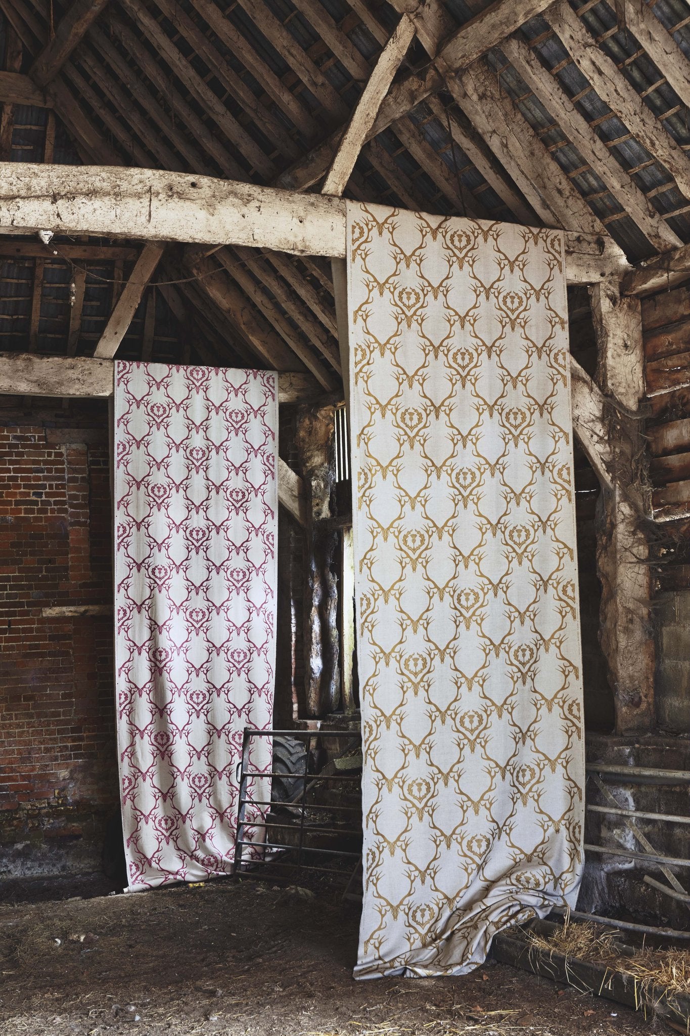 Deer Damask Curtains | Made to Measure | Claret