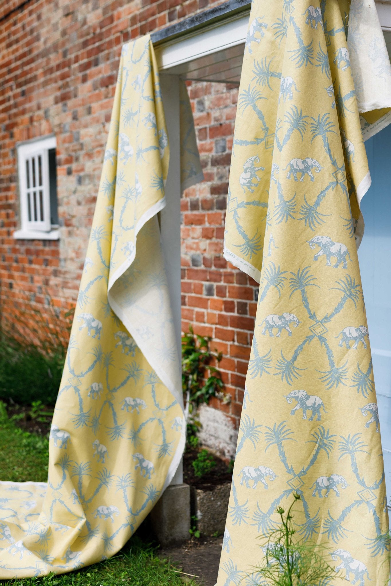 Elephant Palm Curtains | Made to Measure | Ochre/Blue