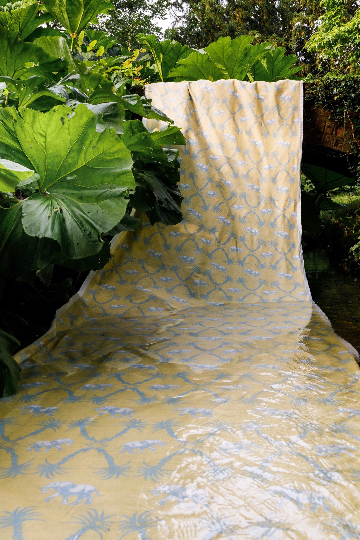 Elephant Palm Curtains | Made to Measure | Ochre/Blue
