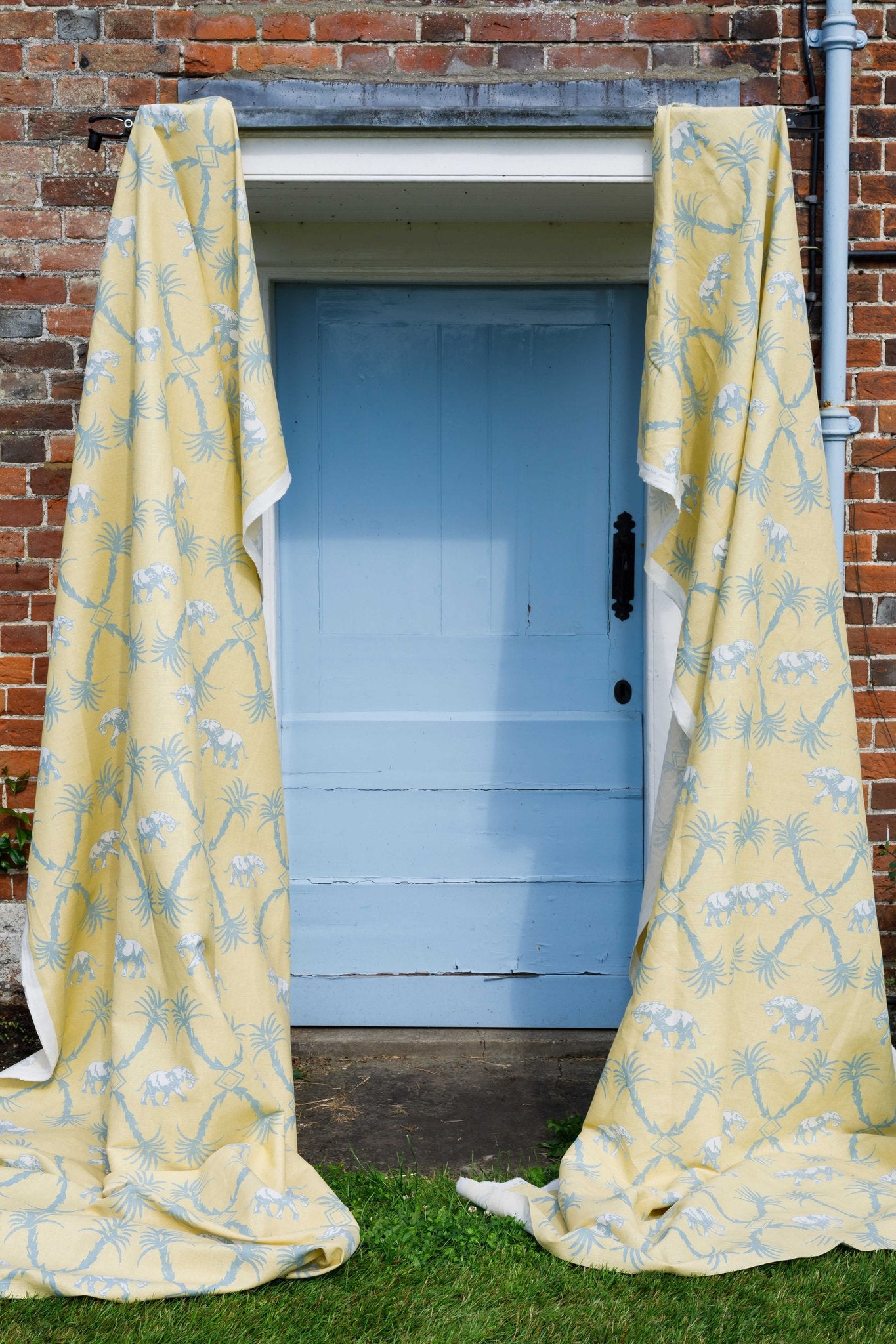 Elephant Palm Curtains | Made to Measure | Ochre/Blue