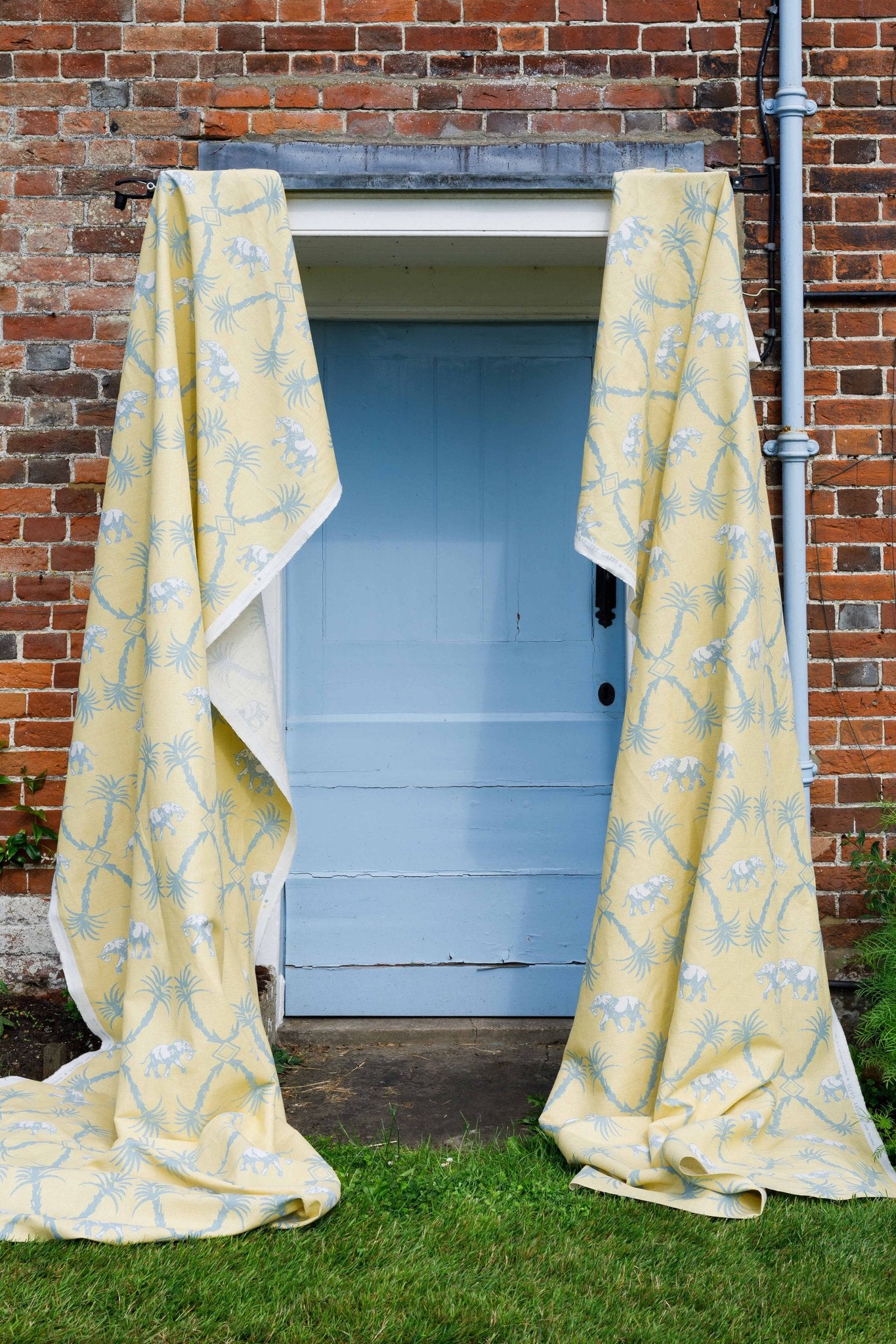 Elephant Palm Curtains | Made to Measure | Ochre/Blue