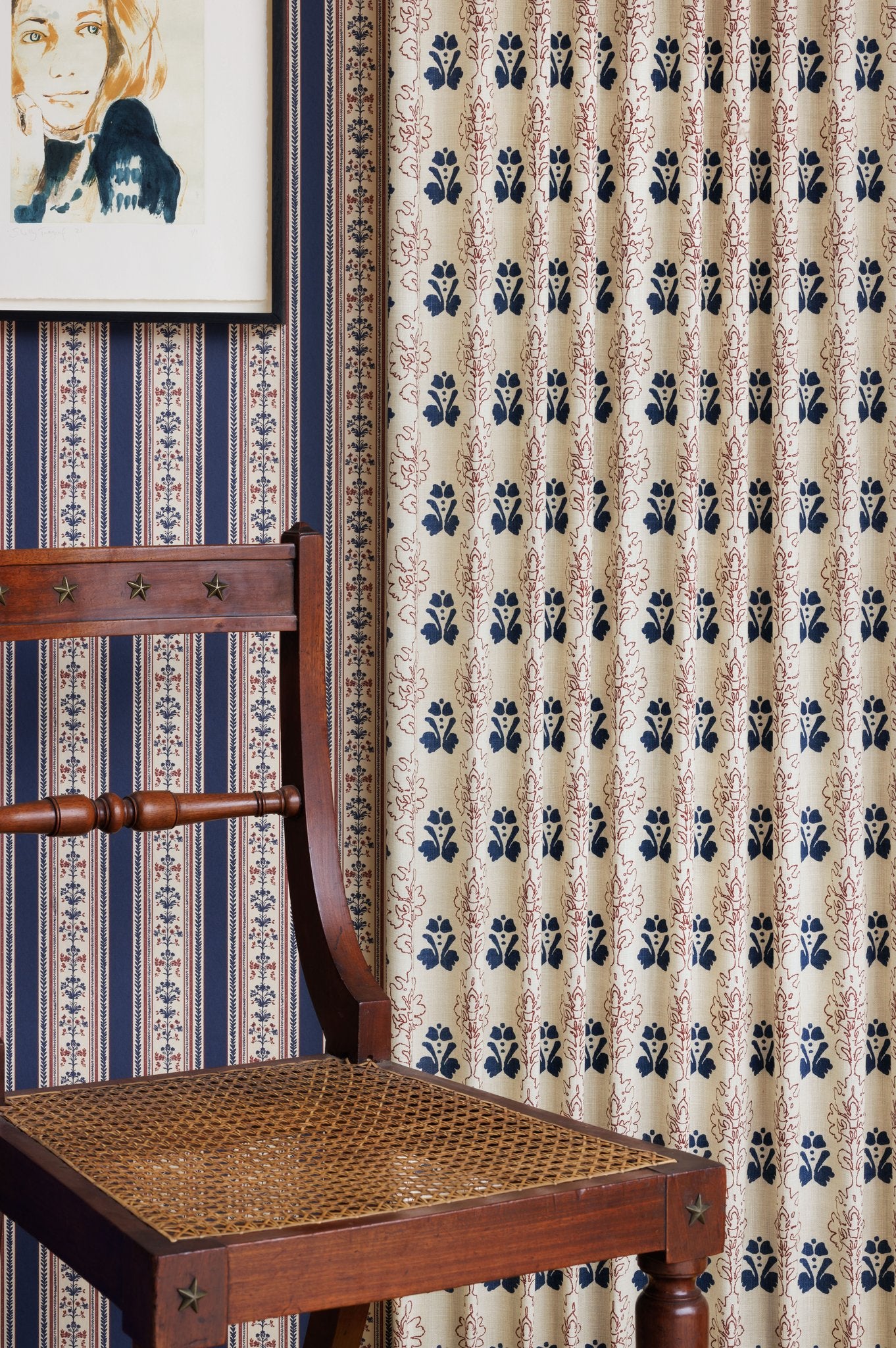 Floral Block Curtains | Made to Measure | Red/Navy
