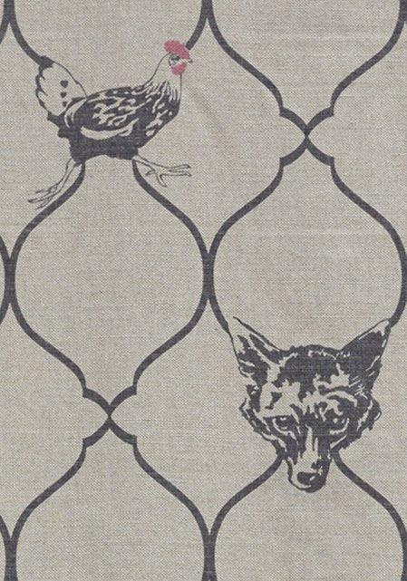 Fox & Hen Curtains | Made to Measure | Charcoal/Pink on Natural
