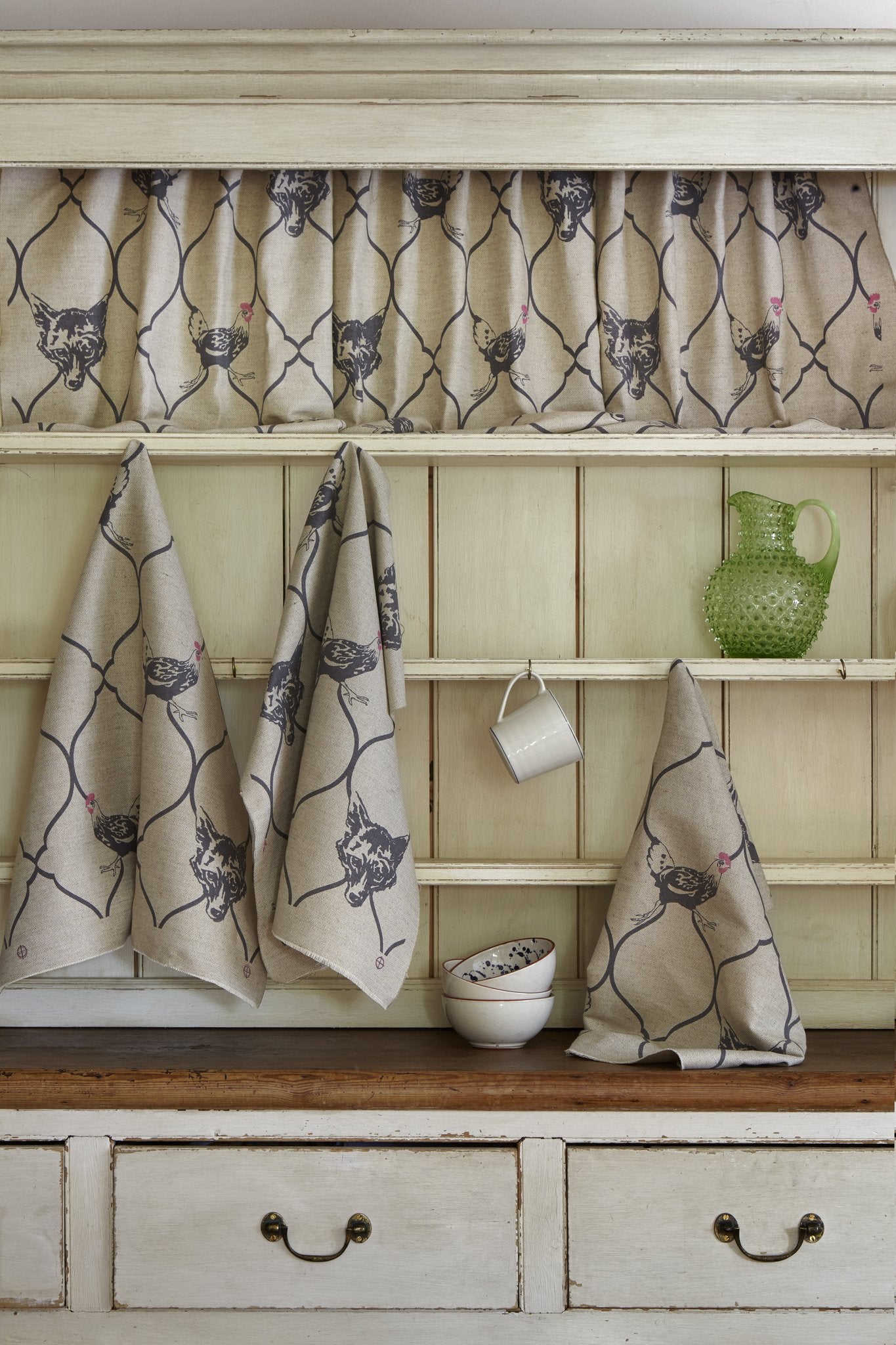Fox & Hen Curtains | Made to Measure | Charcoal/Pink on Natural
