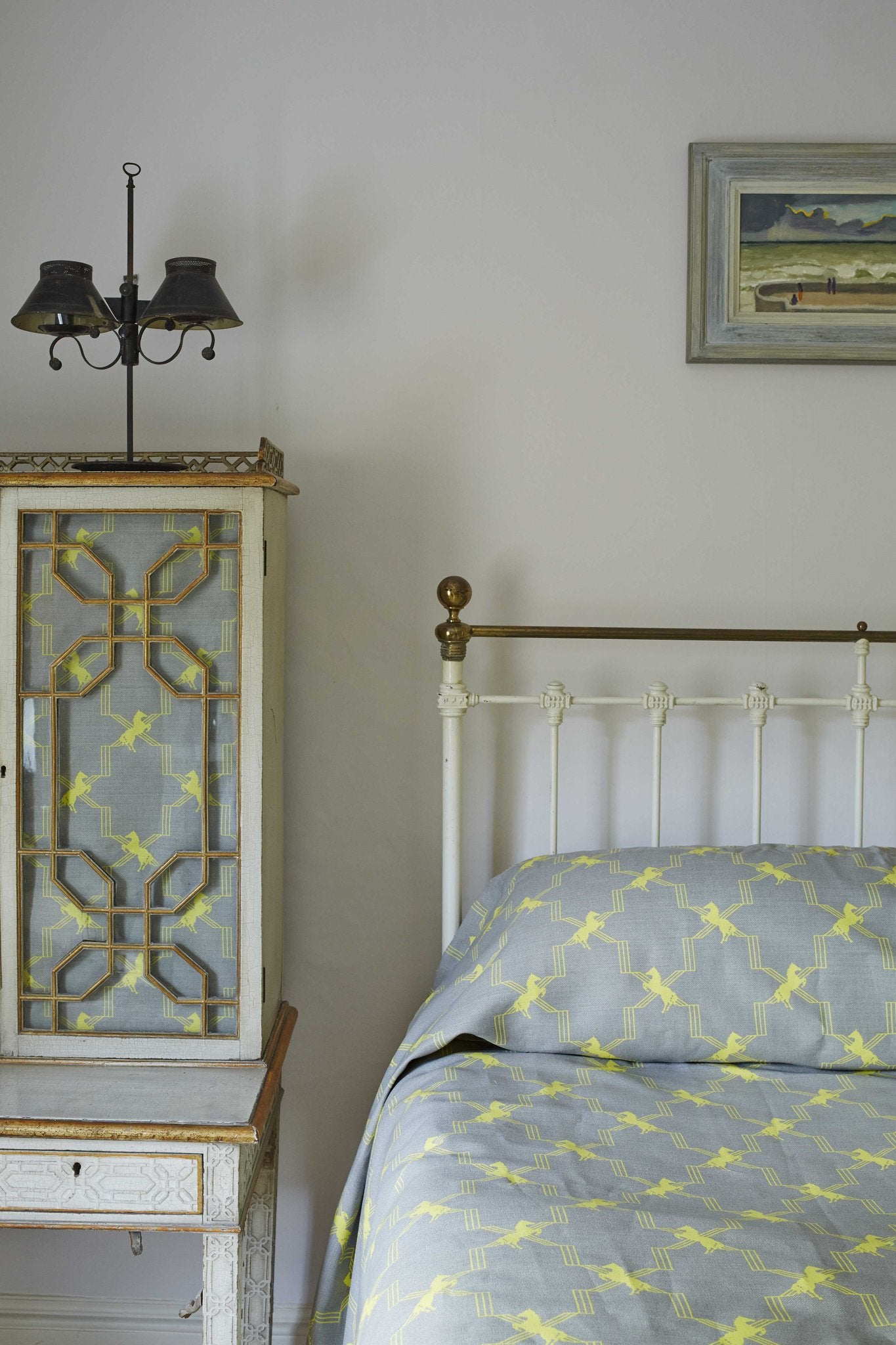 Horse Trellis Curtains | Made to Measure | Acid Yellow on Grey
