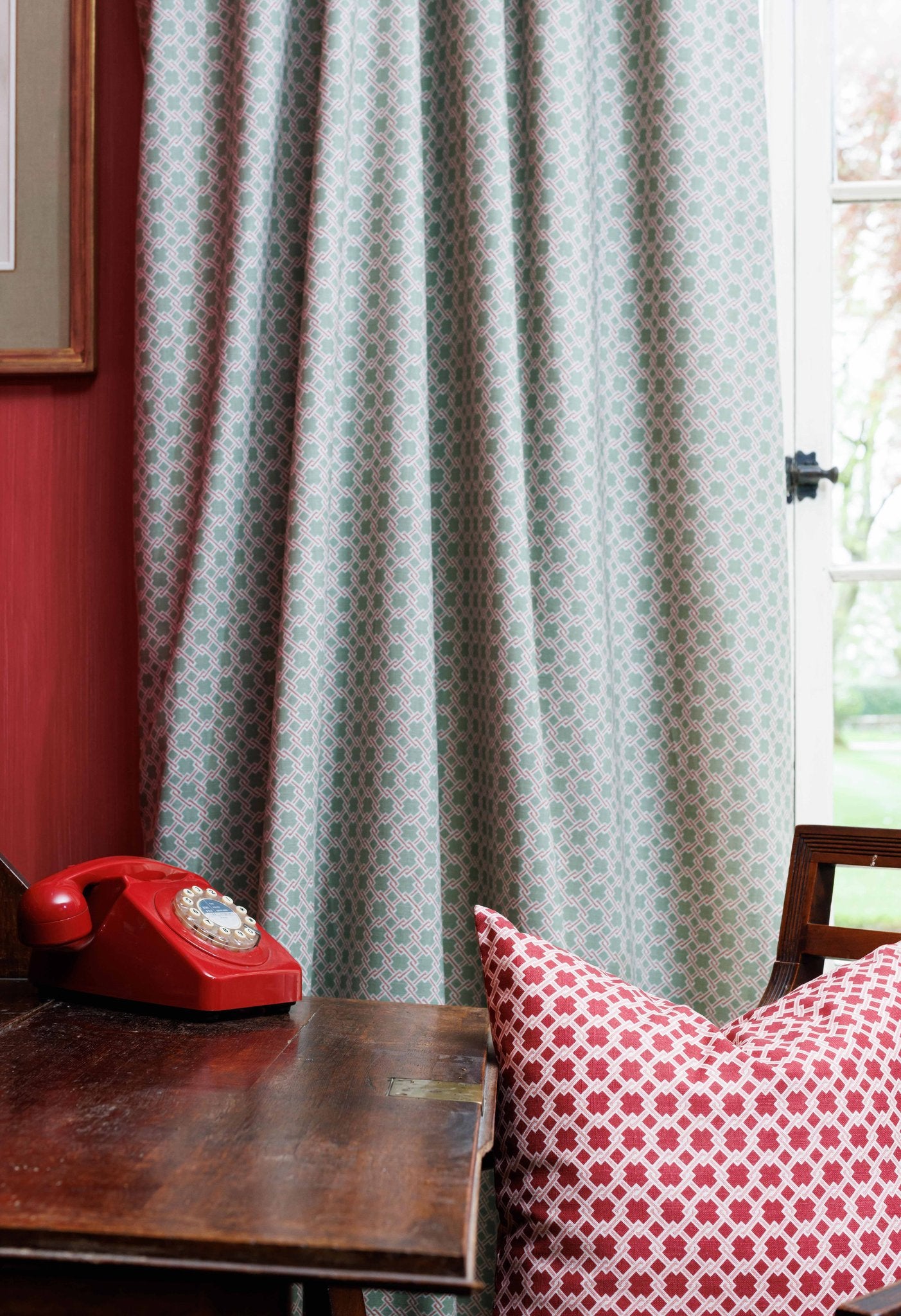 Lattice Cane Curtains | Made to Measure | Olive/Red