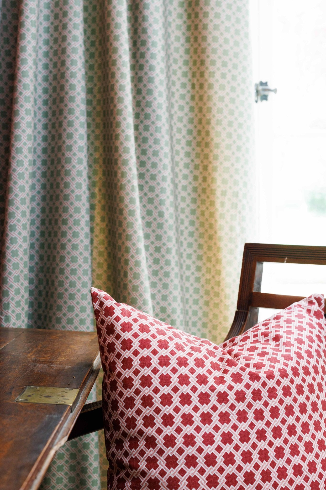 Lattice Cane Curtains | Made to Measure | Olive/Red