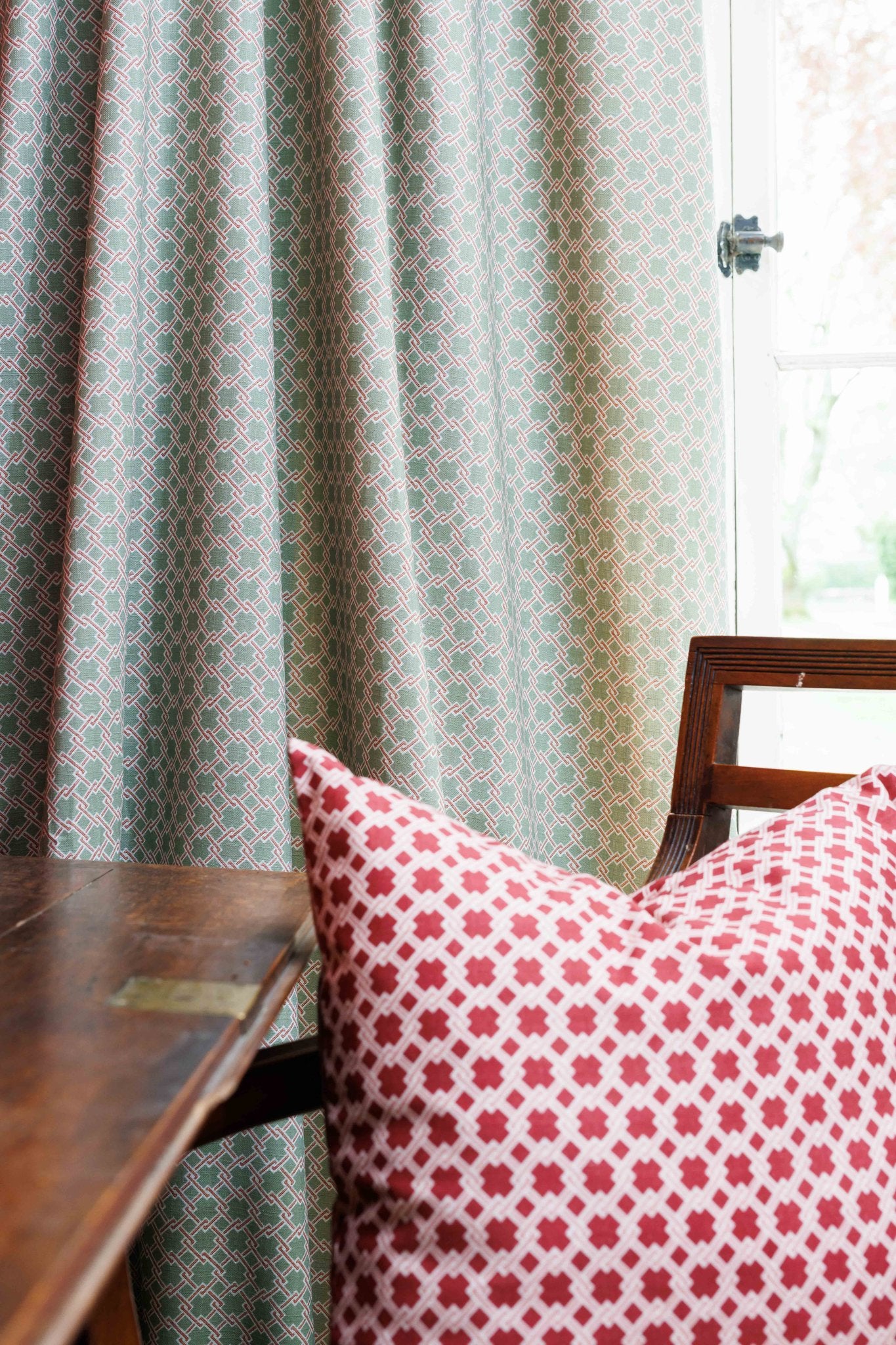 Lattice Cane Curtains | Made to Measure | Olive/Red