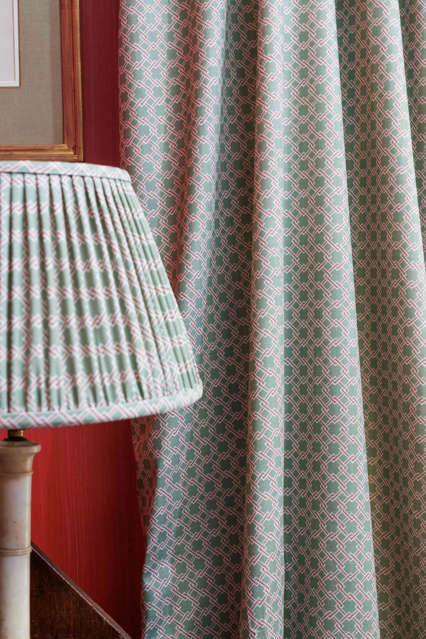 Lattice Cane Curtains | Made to Measure | Olive/Red