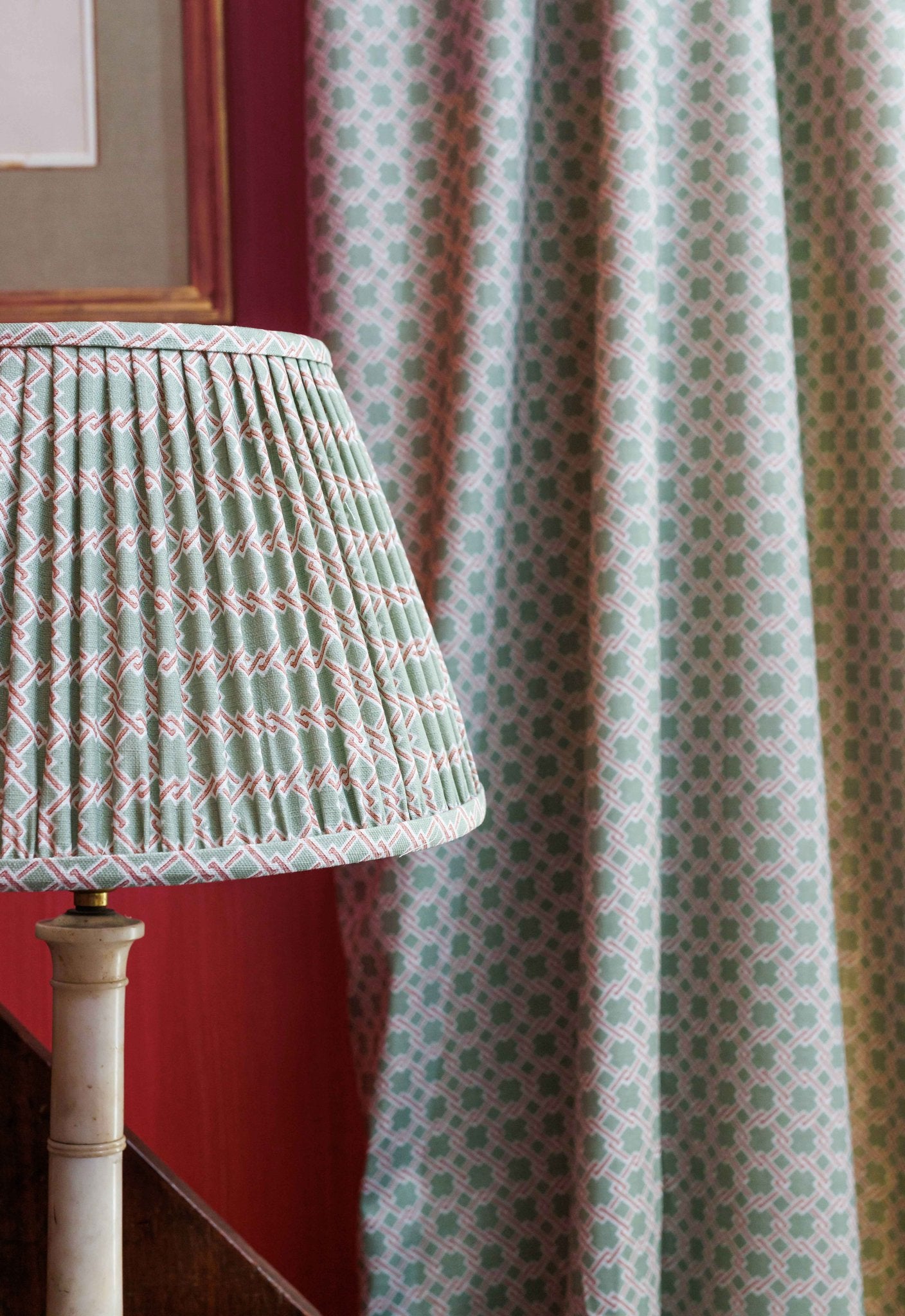 Lattice Cane Curtains | Made to Measure | Olive/Red