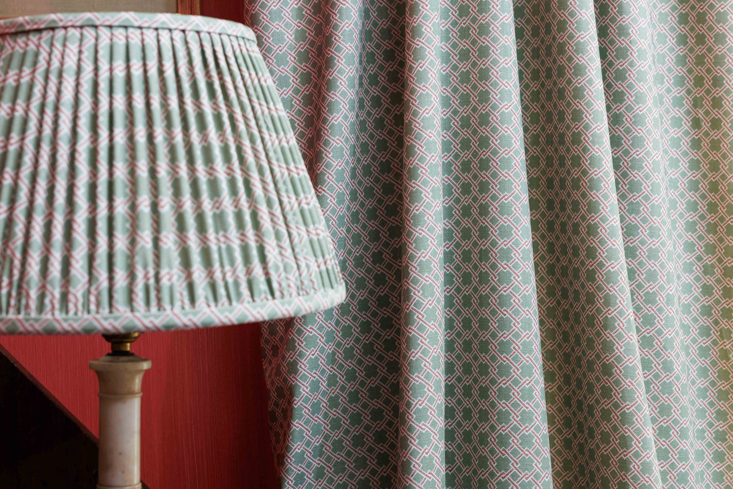 Lattice Cane Roman Blind | Made to Measure | Olive/Red