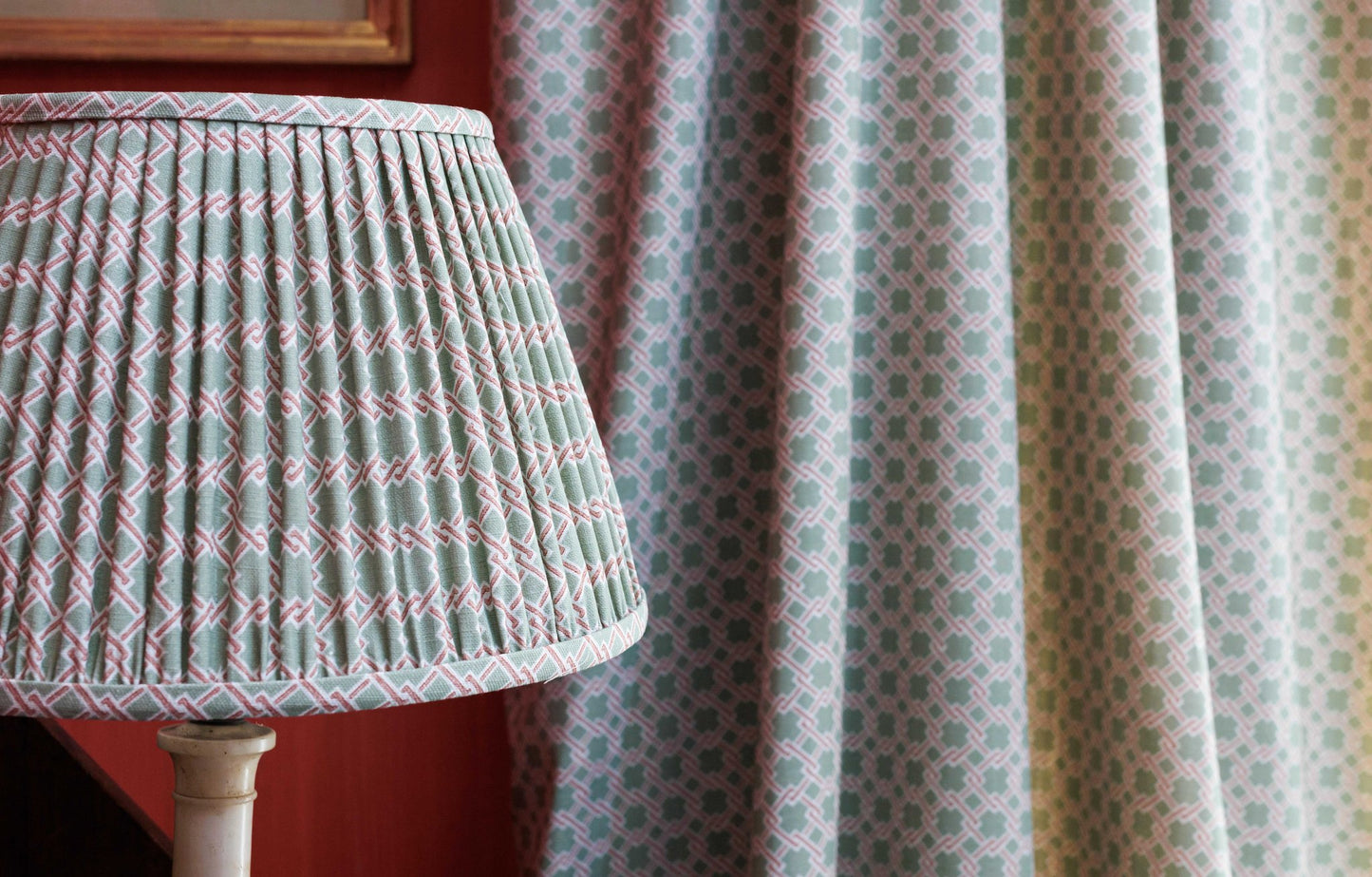 Lattice Cane Roman Blind | Made to Measure | Olive/Red