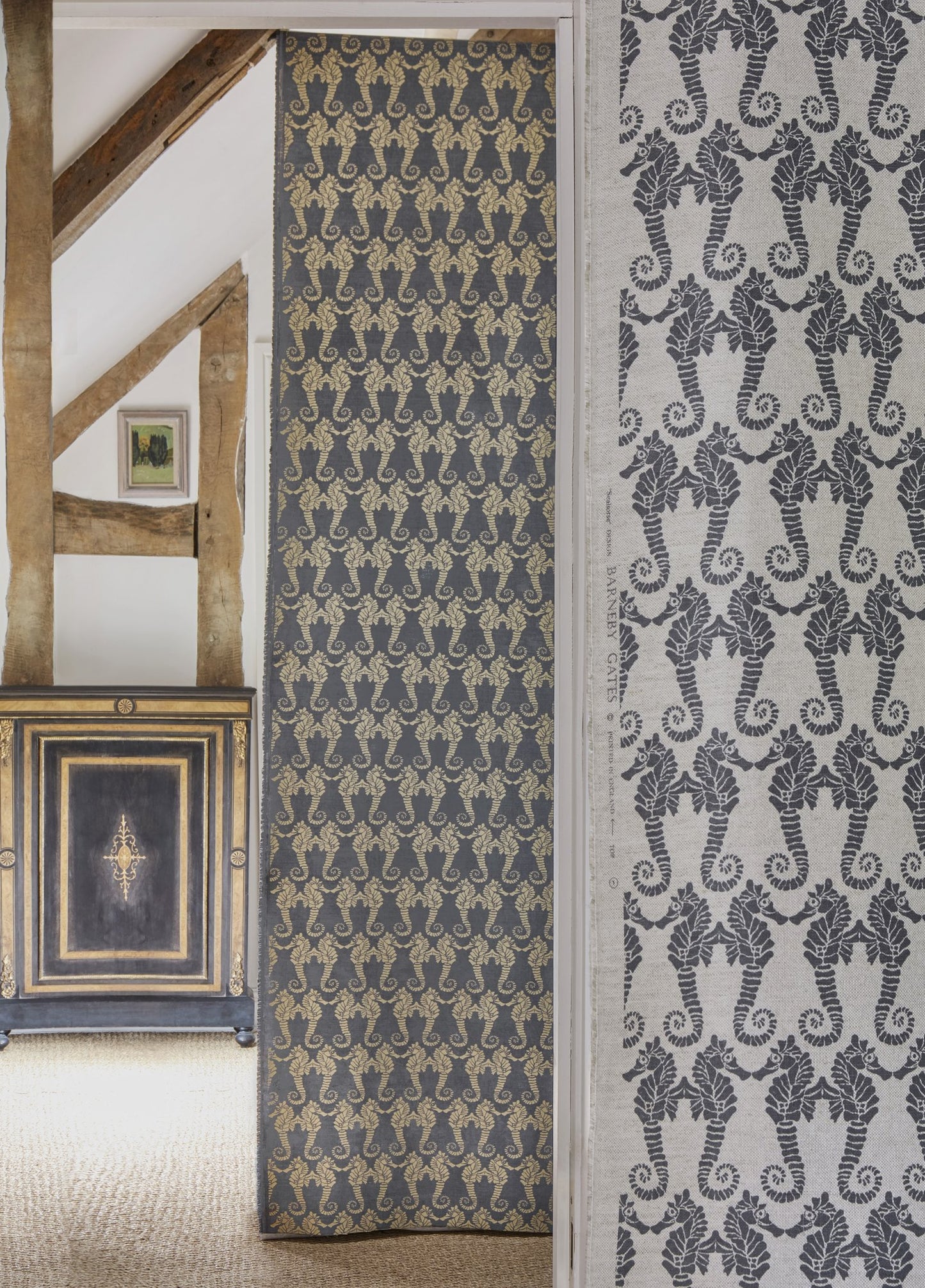 Seahorse Curtains | Made to Measure | Gold on Charcoal